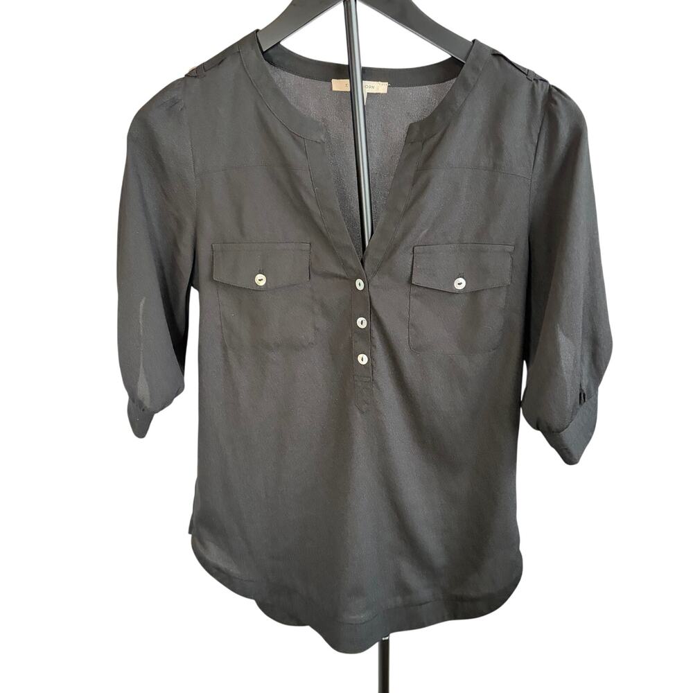 41 hawthorn women black 3/4 sleeve v neck blouse. Size XS.  workwear, date night